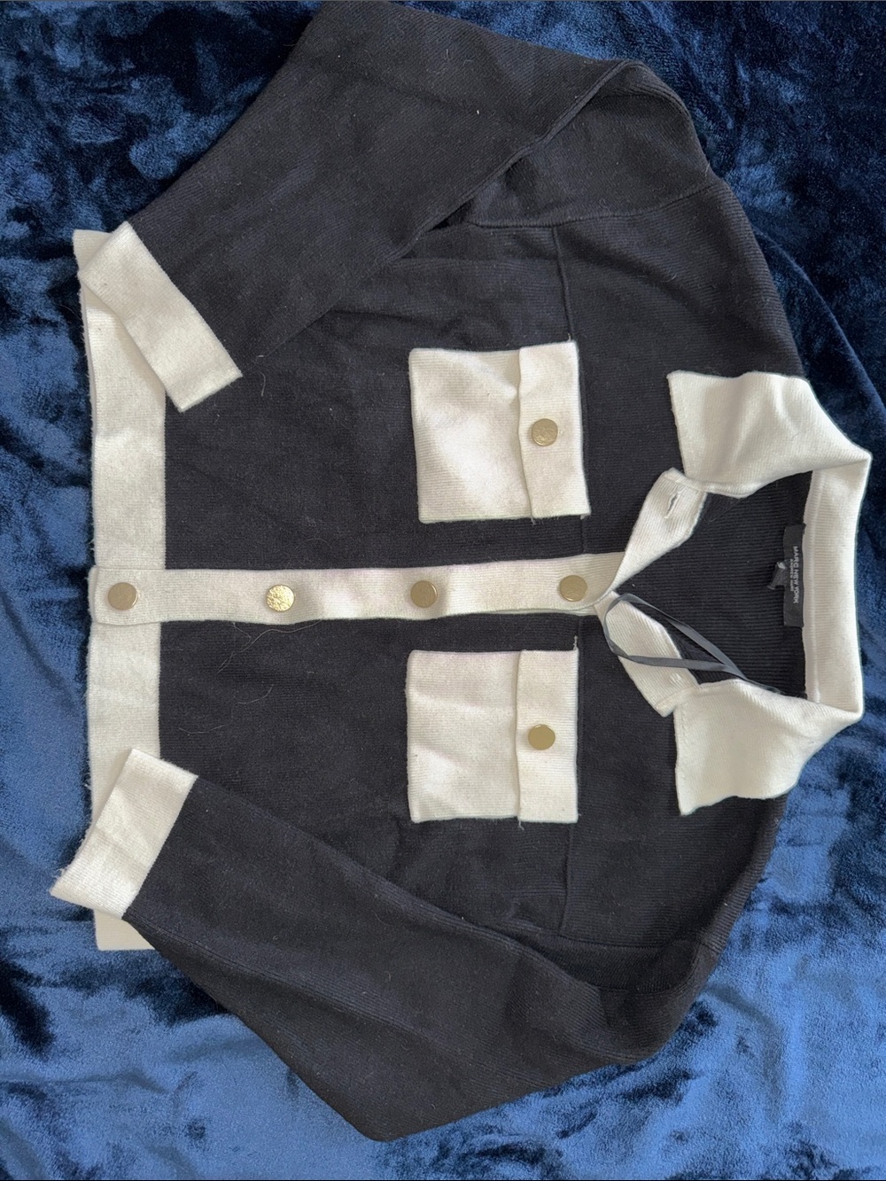 Black and Cream Button-Up Knit Sweater Jacket
